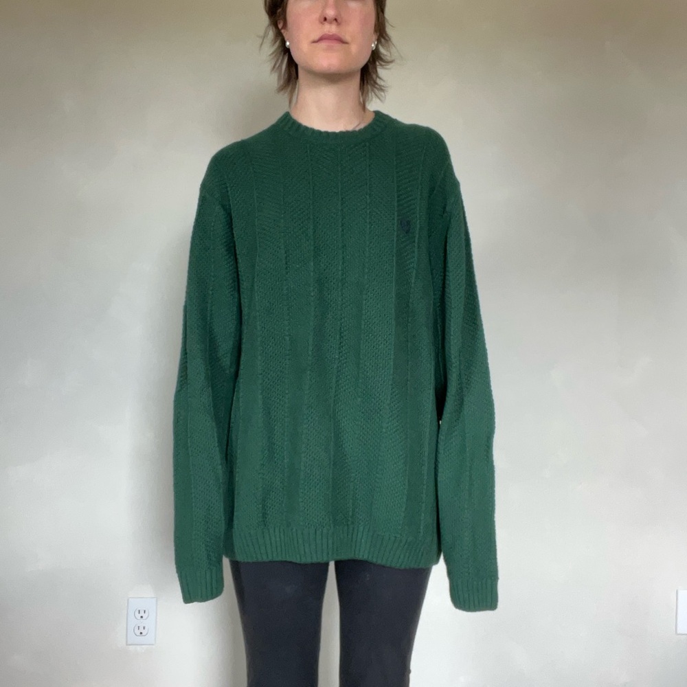 Chaps Green Crewneck Sweater with Knit Texture